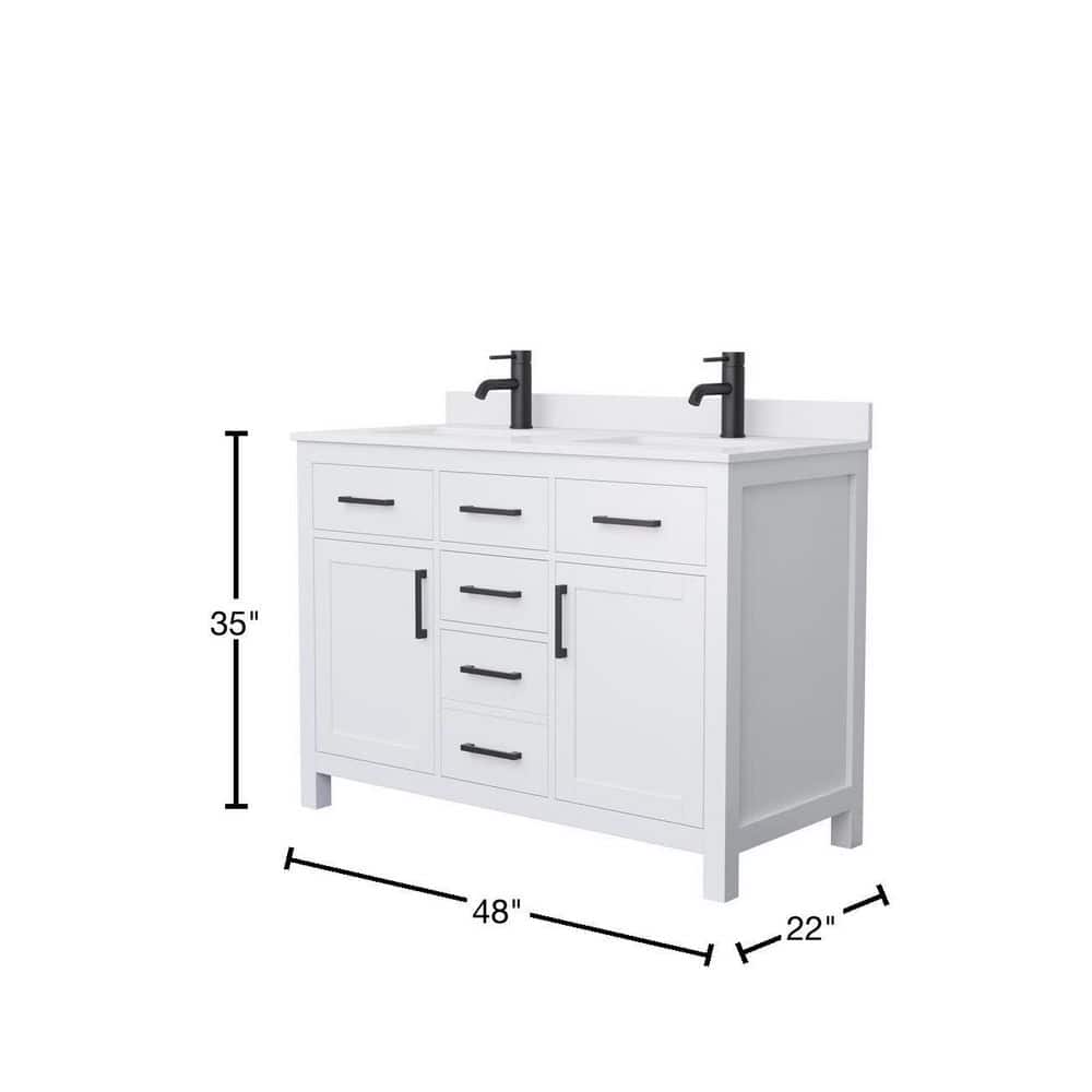 White Cultured Marble Freestanding Double Bathroom Vanity with Matte Black Hardware