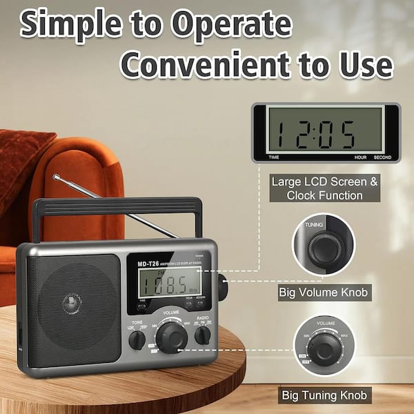 JEUJUG Portable AM FM Radio, Bluetooth 5.0 Radios 5 Watts Loud Speaker,FM Radio