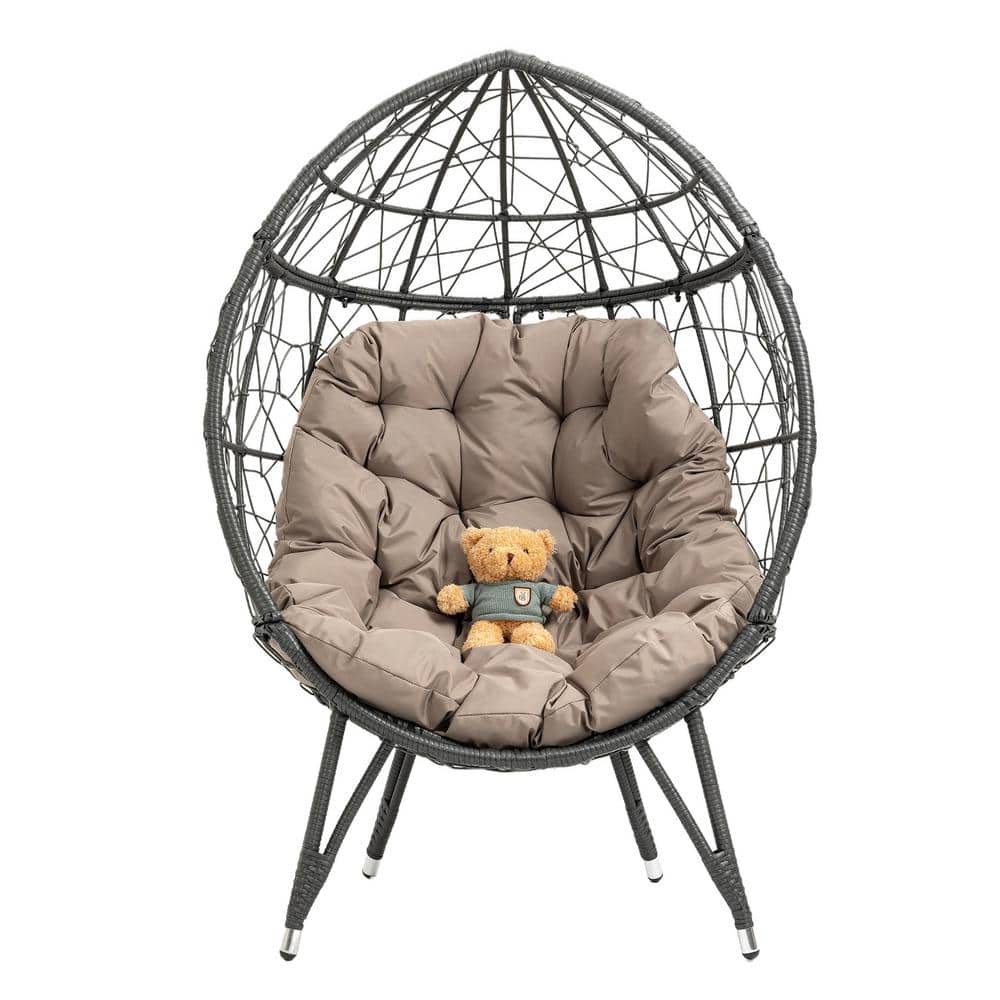 Wicker Patio Egg Chair Outdoor Lounge Chair for Garden, Balcony with Khaki 