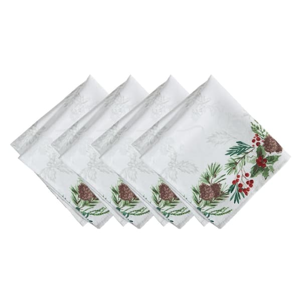 Threadmade Home Holly Berry Flourish Holiday Fabric Napkin, Set of 4, Multicolor - 17"W x 17"L