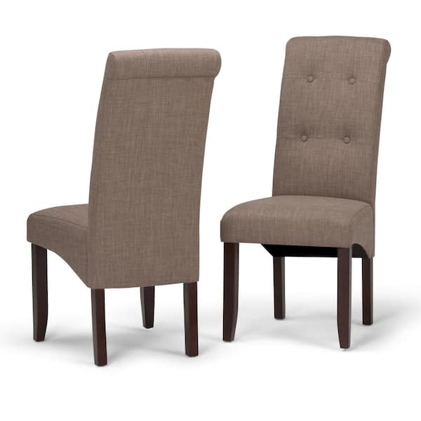 Simpli Home Cosmopolitan Contemporary Deluxe Tufted Parson Chair (Set of 2) in Light Mocha Linen Look Fabric