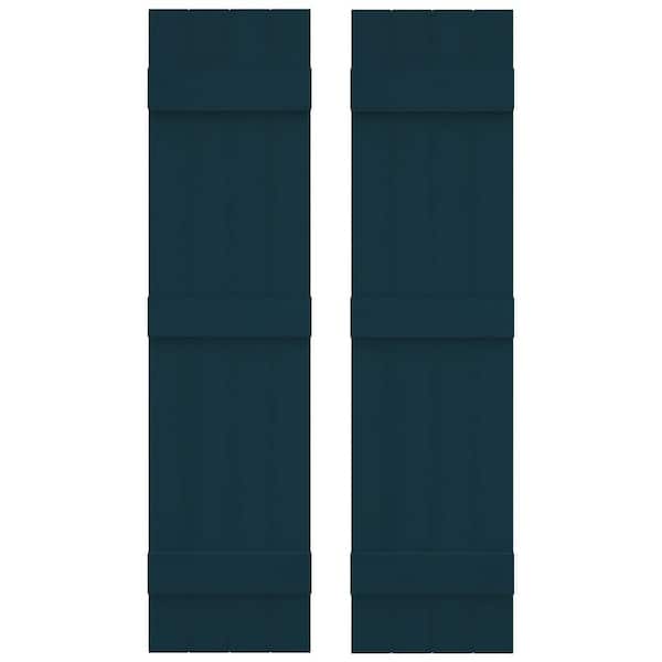 Builders Edge 14 in. W x 67 in. H Vinyl Exterior Joined Board and Batten Shutters Pair in Midnight Blue
