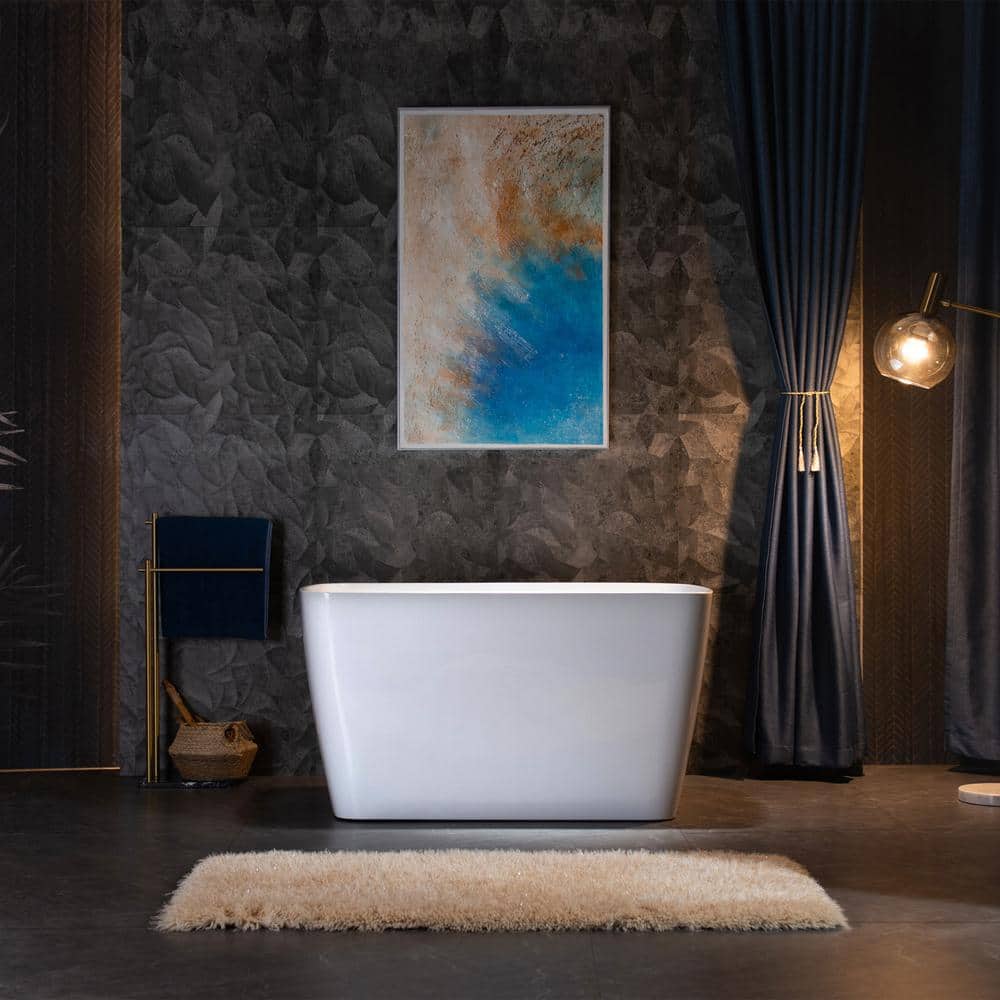 48'' White and Matte Black Acrylic Freestanding Rectangular Bathtub