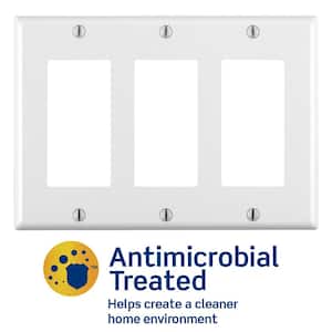 Decora 3-Gang Antimicrobial Treated Decorator/Rocker Wallplate, Standard Size, White
