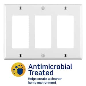 3-Gang White Antimicrobial Decora/Rocker Plastic Standard Wall Plate (1-Pack) 80411-2AW