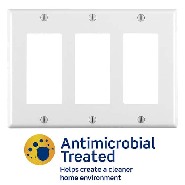 Leviton Decora 3 Gang Antimicrobial Treated Decorator Rocker Wallplate Standard Size White Ra2 80411 2aw - Decora Wall Plate Sizes