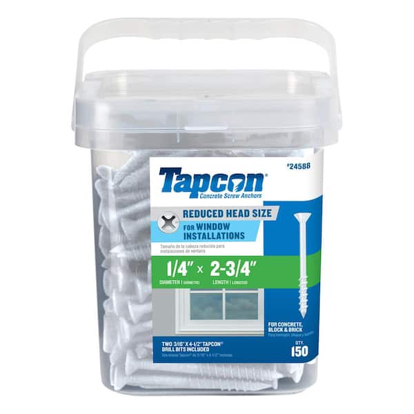 Tapcon 1/4 in. x 2-3/4 in. White Phillips-Flat-Head Concrete Anchors (150-Pack)