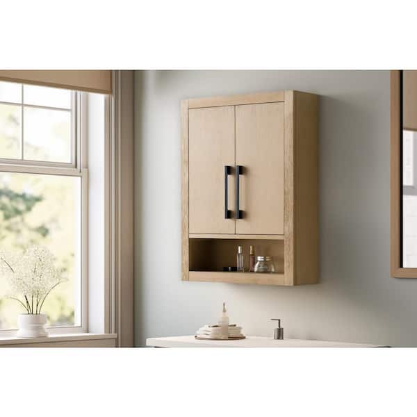 Vanity Art 24 in. W x 8 in. D x 33 in. H Bathroom Storage Wall Cabinet in Natural Oak/MB