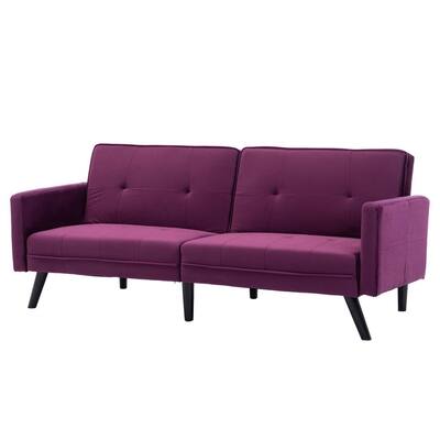 Symmetrical 78.7 in. Purple Velvet 2-Seat Accent Sofa Seating with Square Arms