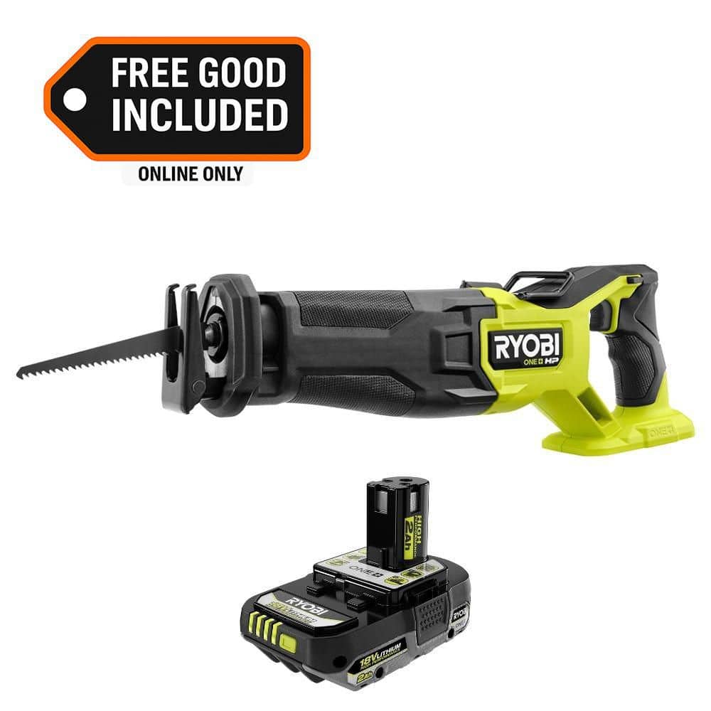 RYOBI ONE+ HP 18V Brushless Cordless Reciprocating Saw with FREE 2.0 Ah HIGH PERFORMANCE Battery (PBLRS02PBP003)