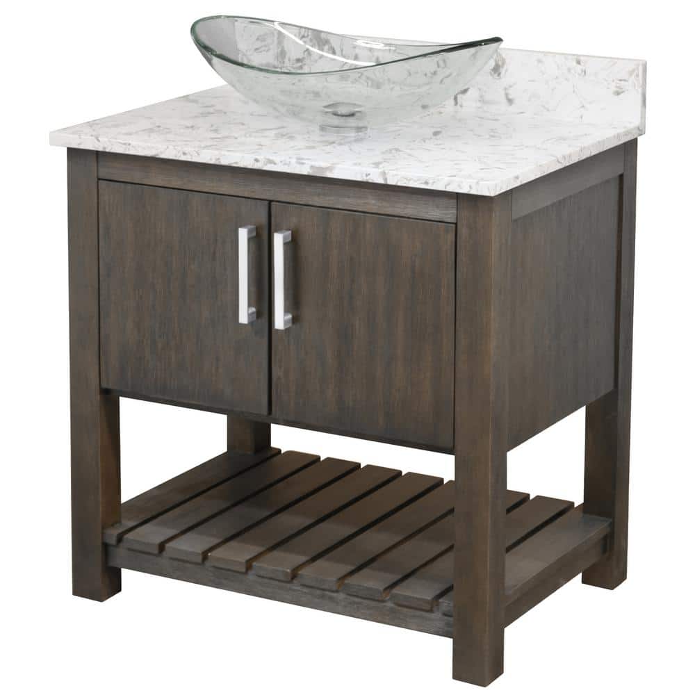 Ocean Breeze 31 in. W x 22 in. D x 31 in. H Bath Vanity in Cafe with Mocha Quartz Top and Clear Sink price history on PriceWatchPro
