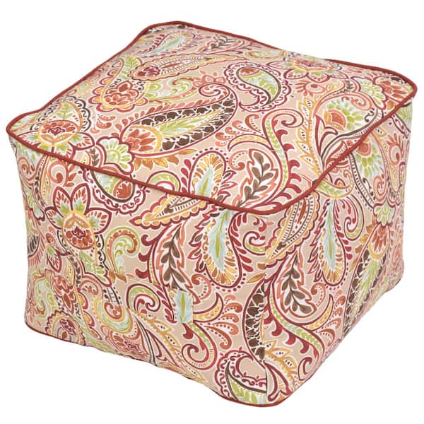 Hampton Bay Chili Paisley Square Outdoor Pouf with Handle