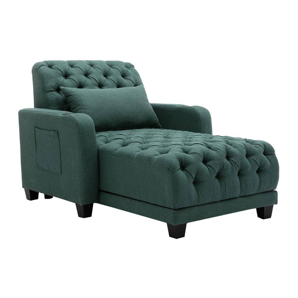 HOMEFUN Modern Tufted Green Fabric Electric Adjustable Sofa Chaise Lounge with Wireless Charging