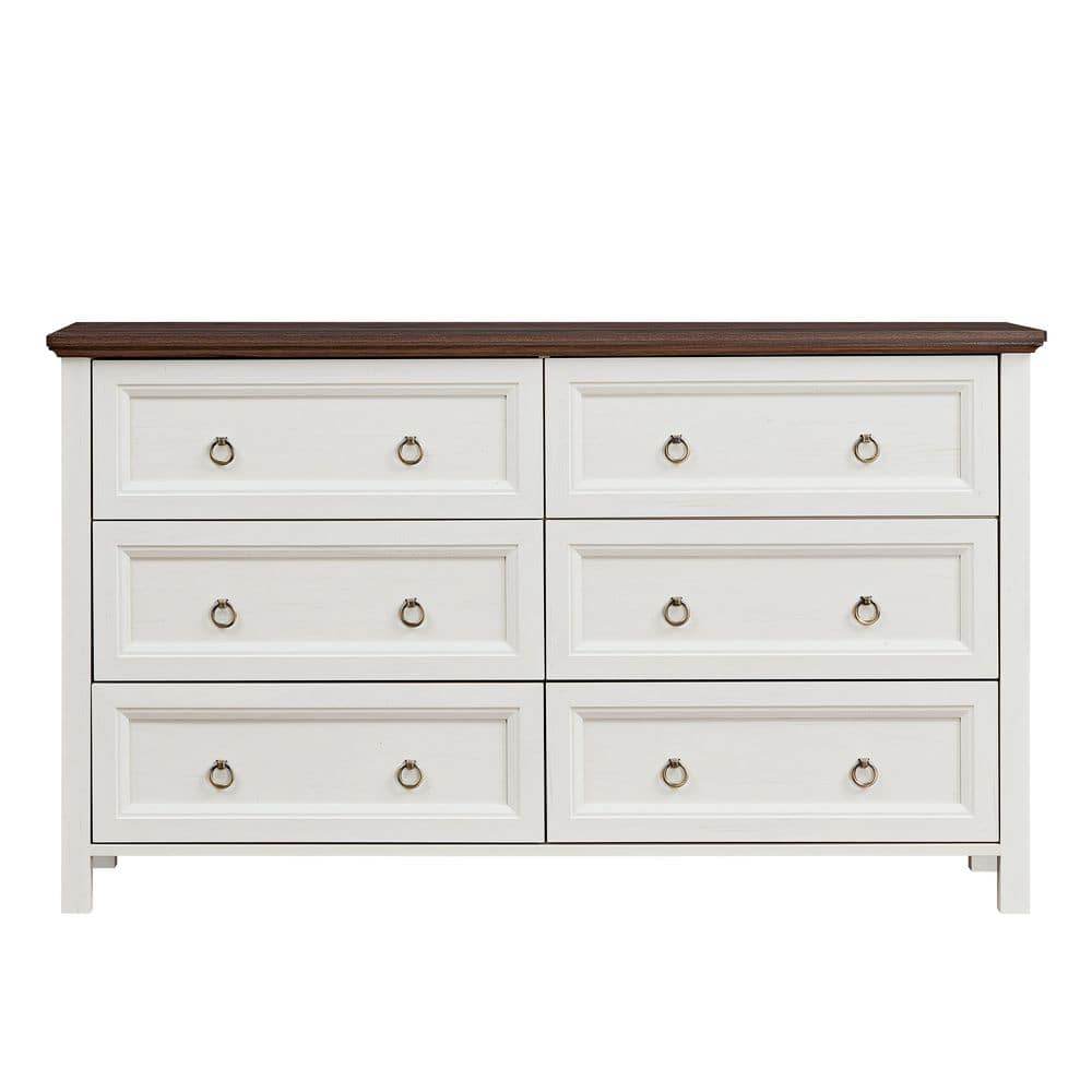 Walnut 31.30 in. H Farmhouse 6-Drawer Dresser with Barn Door Style, Metal Slides & Antique Brass Knobs price history on PriceWatchPro