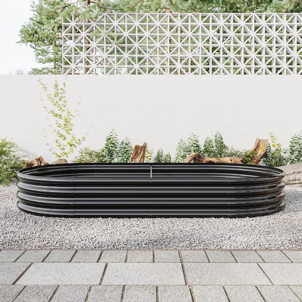 Huluwat 89 in. x 44.6 in. x 11.4 in. Black Metal Oval Raised Beds for Plants, Vegetables, and Flowers