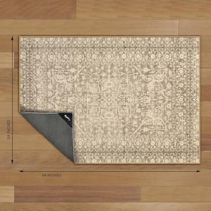 Nevermove Bella Khaki 2 ft. x 2.8 ft. Machine-Washable Polyester Designer Accent Area Rug with GellyGrippers
