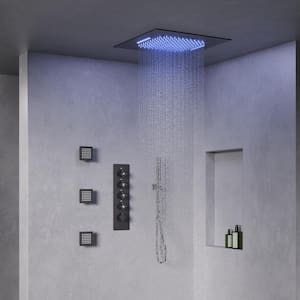 AuroraCascade LED Shower System 15-Spray Ceiling Mount 20 in. Fixed 3 Jets Handheld 2.5 GPM in Matte Black