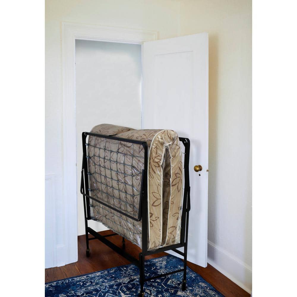 Twin Rollaway Bed with Off-White Foam Mattress and Metal Frame