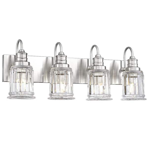 26 in. 4 Light Brushed Nickel Vanity Light with Clear Glass Shade