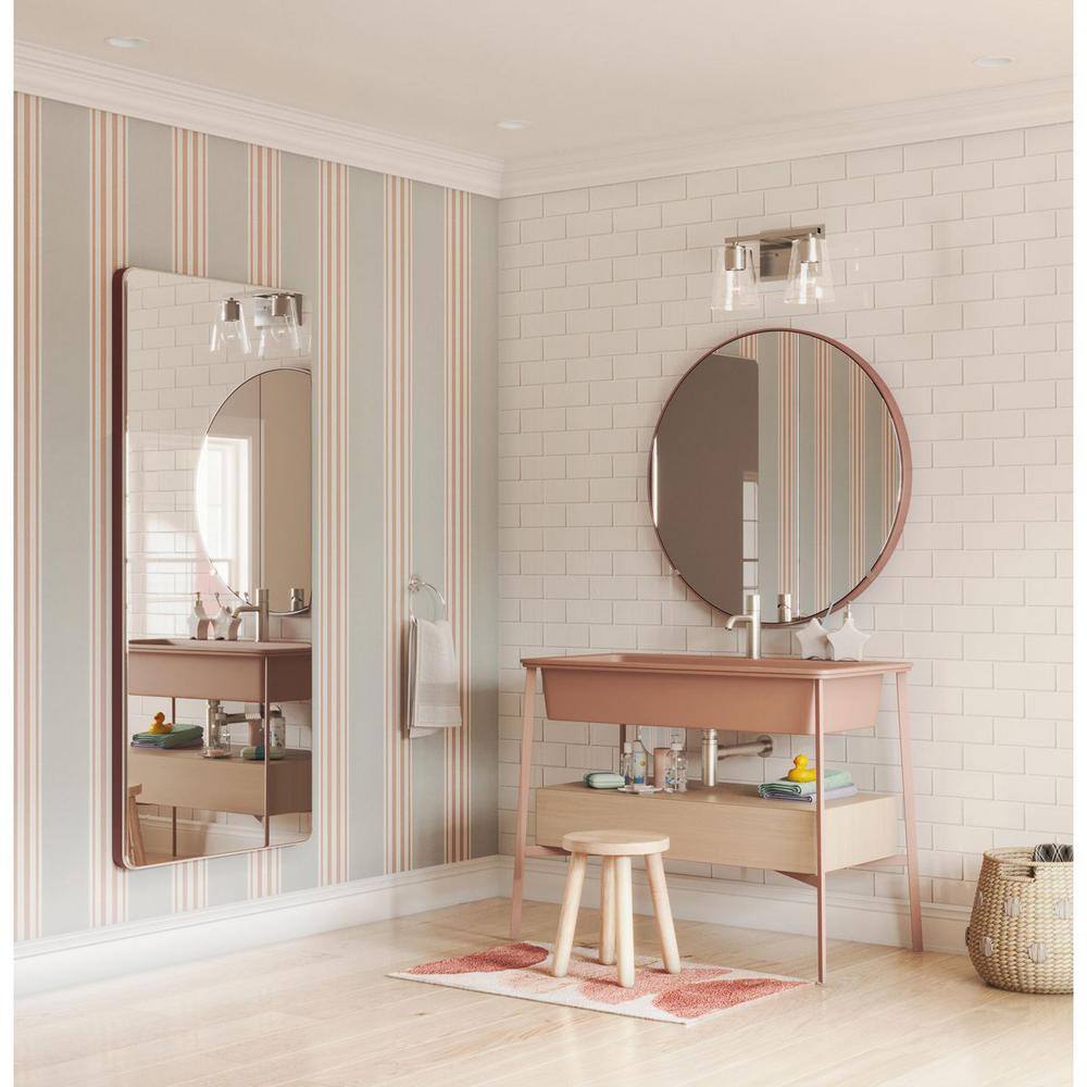 Vertex Brushed Nickel Clear Glass 2-Light Bath Fixture