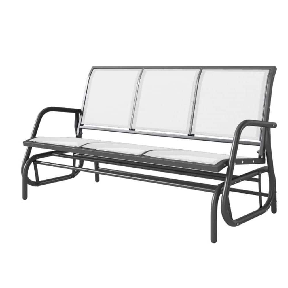 Gray 57.9 in. Metal Outdoor Bench, Porch Glider Swing with 3 Seats, Breathable Mesh Cream White Fabric price history on PriceWatchPro