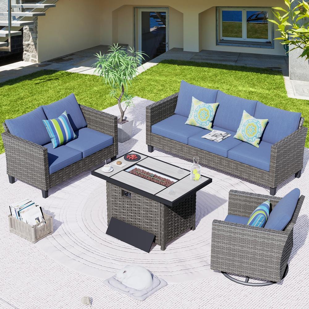 Xizzi Shasta Gray 4-piece Wicker Patio Rectangular Fire Pit Set With 