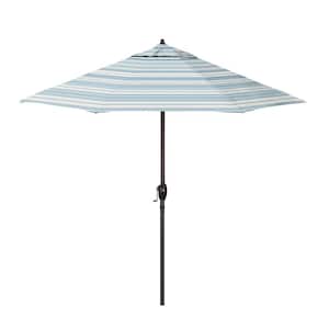 9 ft. Bronze Aluminum Market Patio Umbrella with Crank Lift and Autotilt in Wellfleet Sea Pacifica Premium