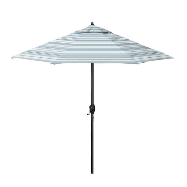 California Umbrella 9 ft. Bronze Aluminum Market Patio Umbrella with Crank Lift and Autotilt in Wellfleet Sea Pacifica Premium