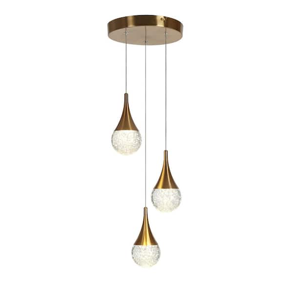 LNC Dandelion 3-Light Dimmable Integrated LED Plating Brass Chandelier for Dining Room