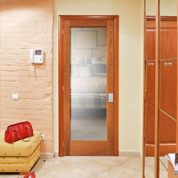 40 in. x 84 in. Cherry Veneer 1-Lite Solid Wood Interior Barn Door Slab