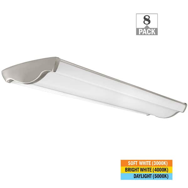 4 ft. Vintage Industrial Integrated LED Shop Light 3600LM 40W Adjustable CCT Brushed Nickel Decorative End Caps 8-Pack