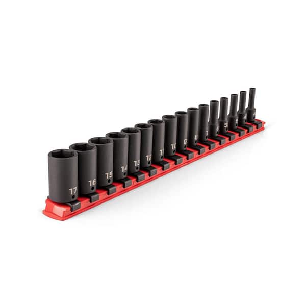 1/4 in. Drive Semi-Deep 6-Point Impact Socket Set with Rail, 16-Piece (4 - 17 mm)