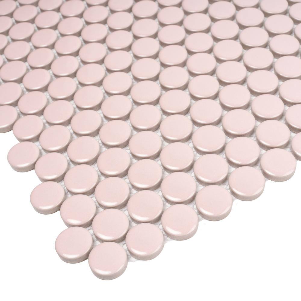 Cirkel 11.46'' x 12.4'' Glossy Pink Porcelain Penny Tile