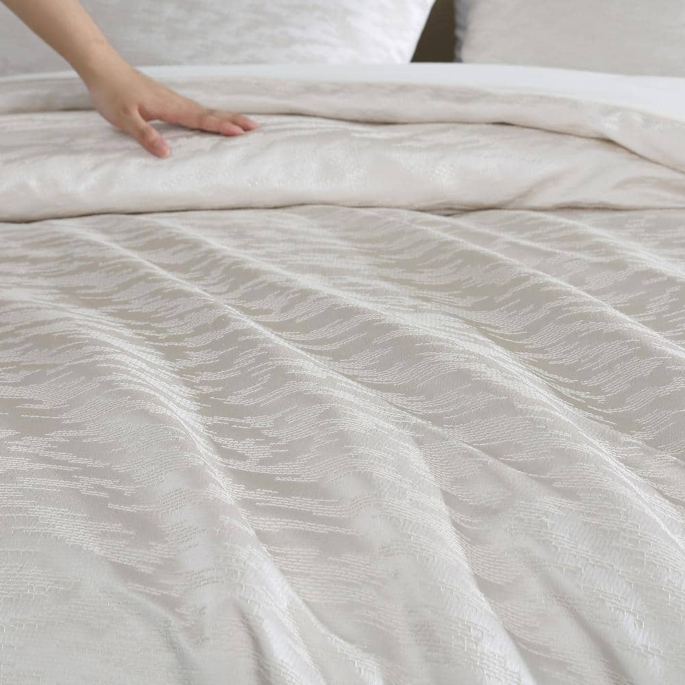 Ivory Abstract Stitching King Duvet Cover Set