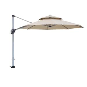 11 ft. Beige Cantilever Octagonal Outdoor Umbrella With Umbrella Cover, 360 ° Rotating Foot Pedal