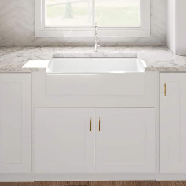 Easy-DIY 36 in. W x 24 in. D x 34.5 in. H in Shaker White Ready to Assemble Farm Sink Bases Kitchen Cabinet
