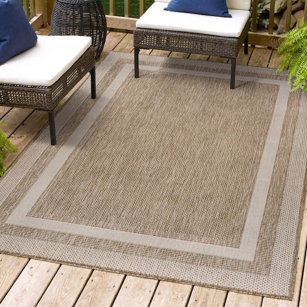Dover Classic 3-Stripe Border Beige/Cream 3 ft. x 5 ft. Indoor/Outdoor Area Rug