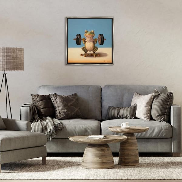 Weightlifting Frog Training by Lucia Heffernan Gray Floater Frame Sports Graphic Art Print 25 in. x 25 in.