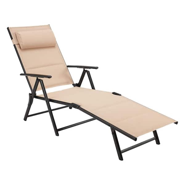 Tenleaf Outdoor Folding Lounge Chair Reclining Adjustable Light Weight Chaise Lounge Chair with 7-Position Adjustable Backrest