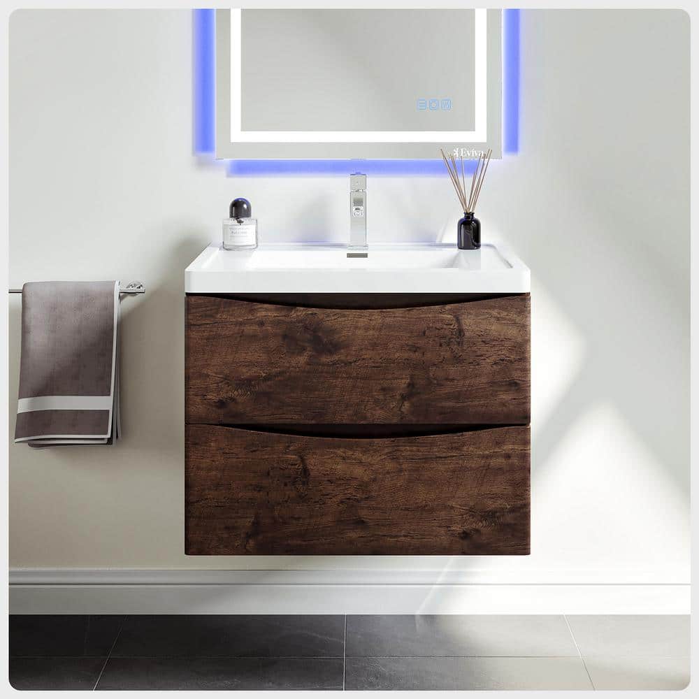 Eviva Smile 30 in. W x 20 in. D x 21 in. H Bathroom Vanity in Rosewood with White Acrylic Top with White Sink -  EN760-30RD-WM