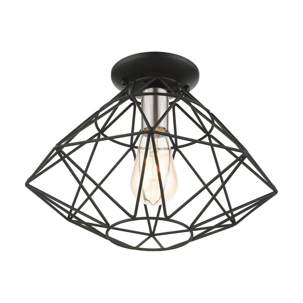 Geometric Black Nickel Glass 1-Light Flush Mount LED Fixture