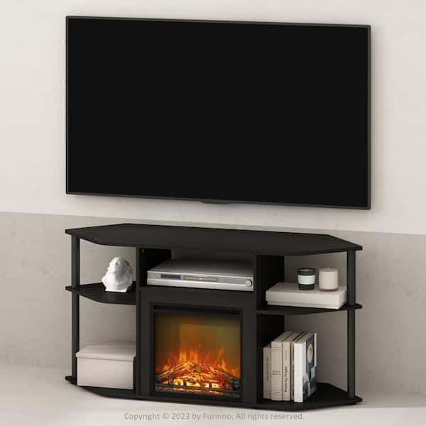 Furinno Jensen Americano/Black TV Stand Entertainment Center Fits TV's up to 55 in. with No Heat Decorative Electric Fireplace