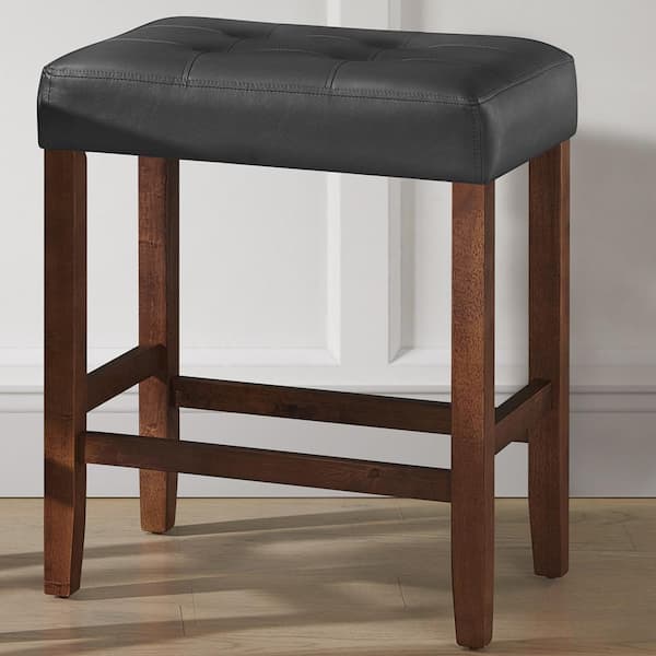 Madison Backless 25.5 in. Counter Height Stool True Walnut Finish with Black PU