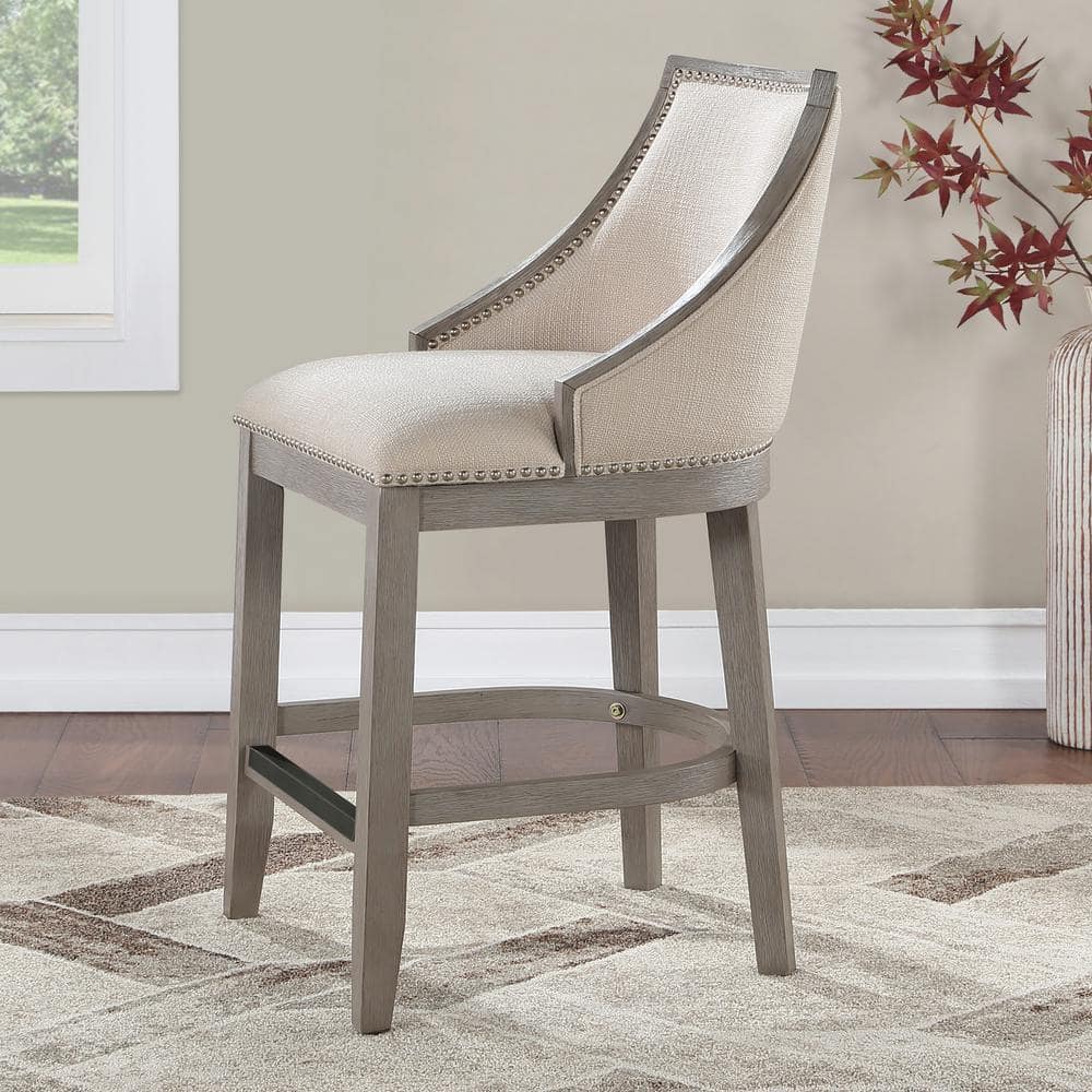 Elegant Driftwood Gray Solid Wood Transitional Bar Stool