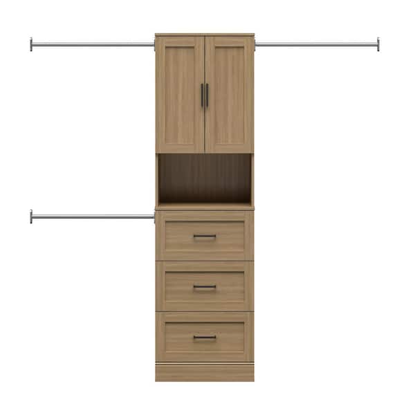 Reynolds 25 in. W x 83.25 in H Monterey Oak Laminate Board Shaker Closet System Tower w/ 2 Doors and 3-Drawers