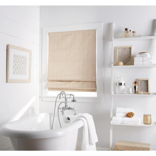 Unbranded Cut-to-Size Linen Cordless Room Darkening Privacy Polyester Roman Shades 27 in. W x 64 in. L