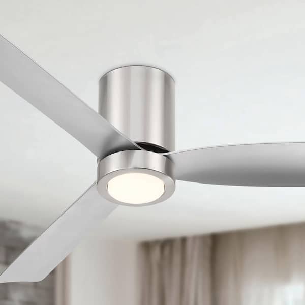 CORMAC 3-Blade 52 in. Indoor/Outdoor Brushed Nickel Low Profile Ceiling Fan with Color Select LED Light and Remote