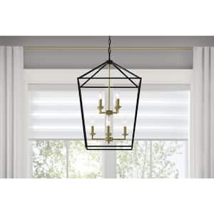 Weyburn 8-Light Black and Gold Farmhouse Chandelier Light Fixture with Caged Metal Shade