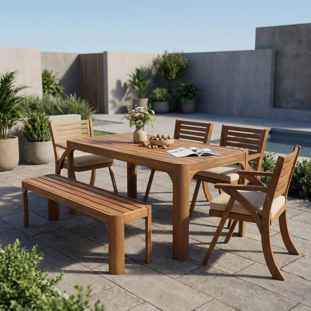 Lucky 6-Piece Rectangle Solid Wood Top Dining Table Set Seats 6