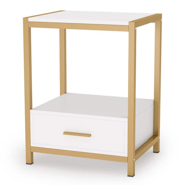 BYBLIGHT Fenley 1-Drawer Gold Nightstand Modern Bedside